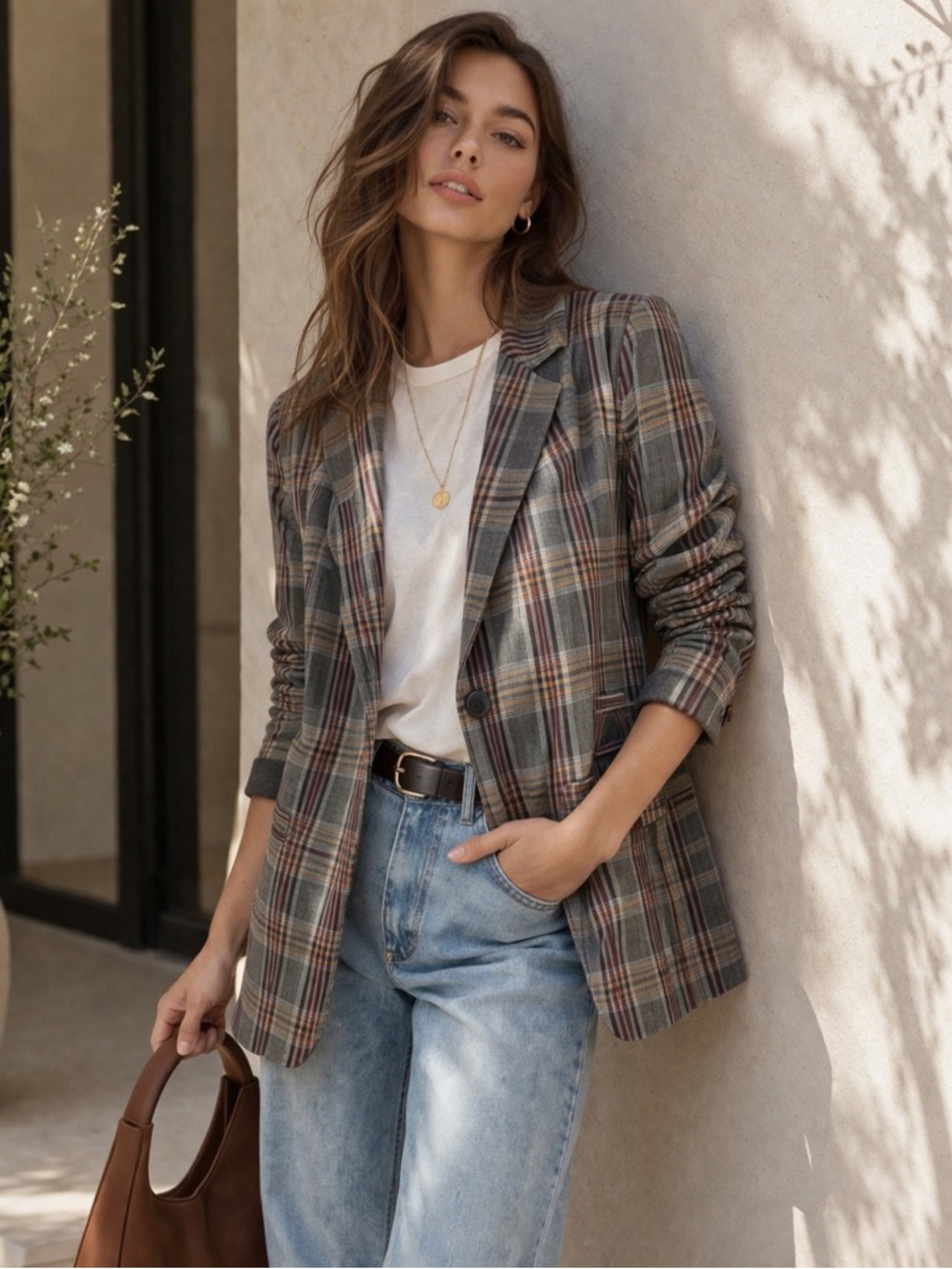 Treasure & Bond Plaid Blazer | Soft Tailored | One Button | Sz S | Stretch